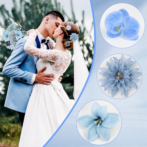 Têtes de fleurs artificielles bleues intenses en lot de 48 pièces légères - 4