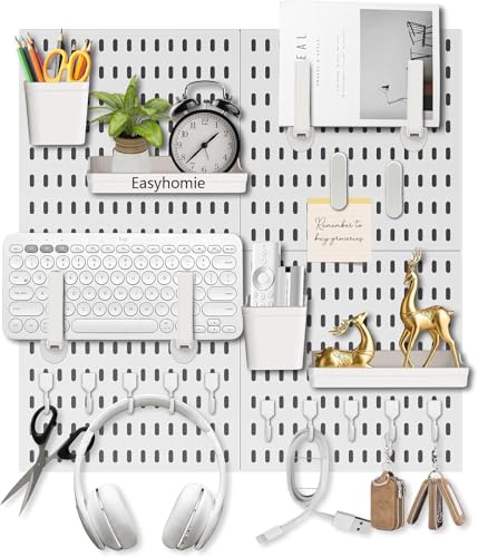 Easyhomie Stecktafel Set mit 4 Stecktafeln (30x30cm) + 20 Zubehör für Raumaufbewahrung Organisation und Dekoration Freie Kombination und Einfache Installation (Weiß)