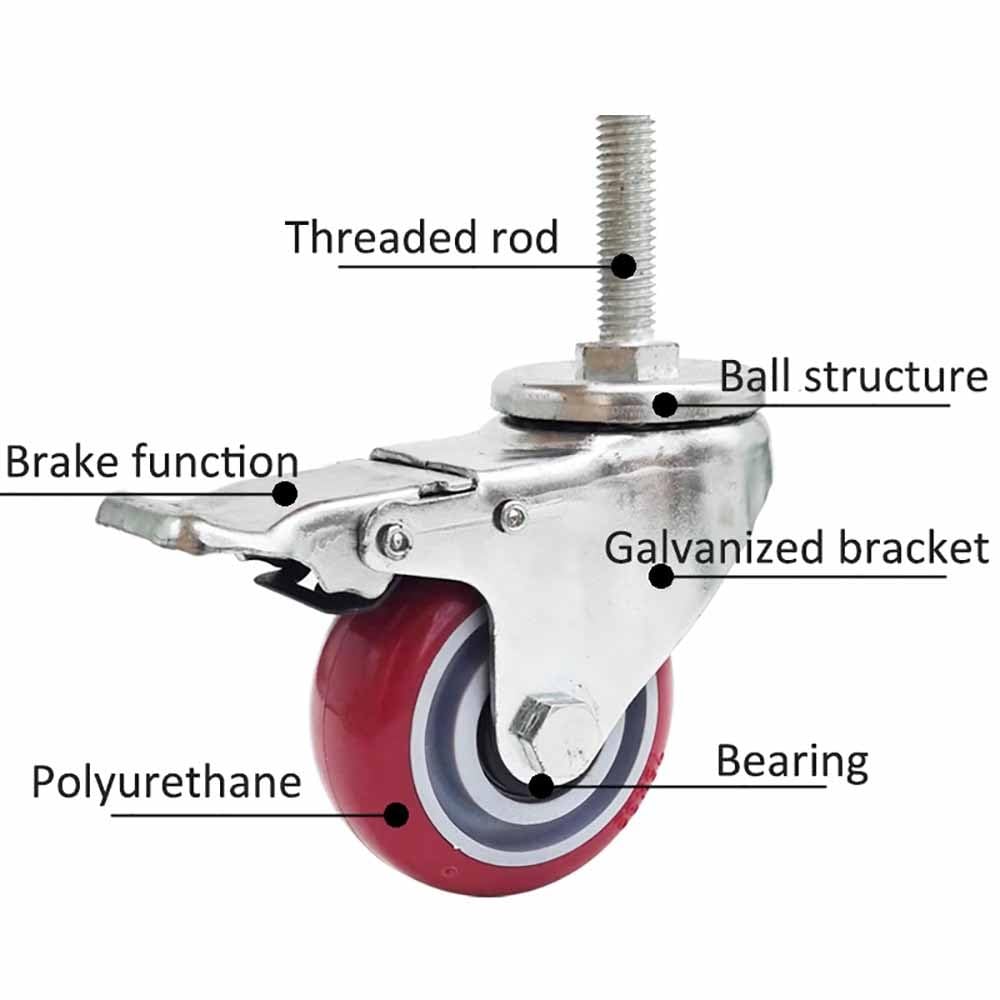 M20*30mm Industrierollen Ø 75/100/125mm Leise Lenkrollen aus PU Robuste Transportrollen mit Bremse 4er Set Apparaterollen Tragkraft 300/330/390 kg (Size : 5"/125mm)