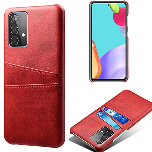 Galaxy A52 5G ケース カードも入る 背面レザーの質感がオシャレなハードケース カード入れ 2枚 シンプル レトロ SC-53B レッド