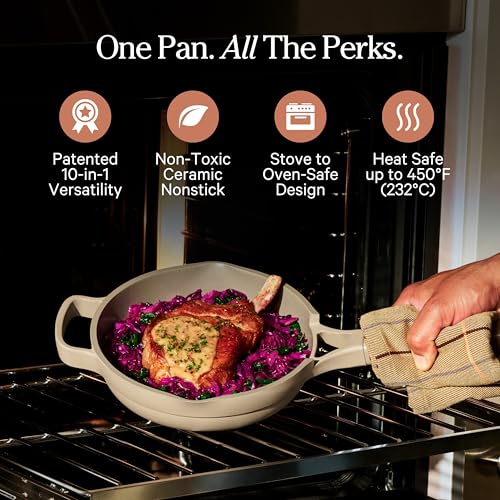 Image of Our Place Mini Always Pan | 8.5 inch Ceramic Pan with Modular Lid & Beechwood Spatula | Patented 10-in-1 Nonstick, Non-Toxic Cookware Made Without PFAS | Induction & Oven-Safe up to 450F | Steam