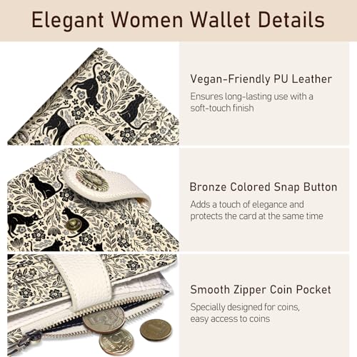 Image of Kelvoris Black Cats Small Rfid Women Wallet Bifold Zipper Coin Pocket | PU Leather Compact Cash Credit Card Holder Travel Purse for Female Ladies Teen Girls 1 ID Window 10 Card Slots