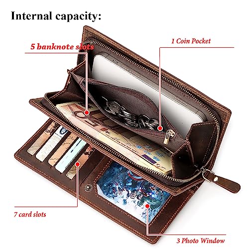 Genuine Leather Long Bifold Wallets for Men Slim RFID Blocking Vintage Zipper Card holder Wallet with Coin Pocket…3