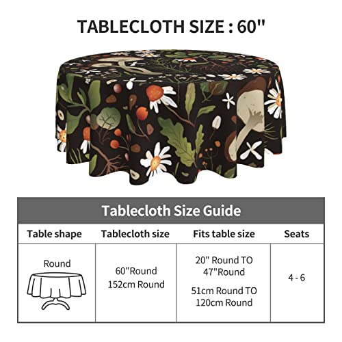 Duiywfh Mushrooms And Flowers Round Tablecloth 60" Waterproof Tablecover For Outdoor Patio Party Picnic Wedding Indoor Kitchen Dinner Tabletop Decoration #TOP2