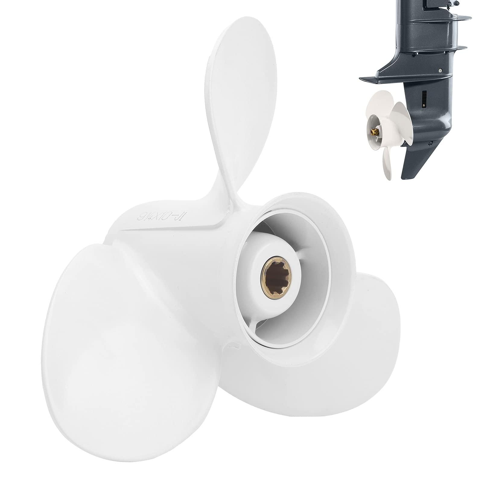 Hélice Fuera de Borda Qiilu Hélice Fueraborda 9‑1/4x10in 3 Palas 8 Dientes 63V‑45952‑00 Compatible con Fueraborda Yamaha 9,9/15 Hp