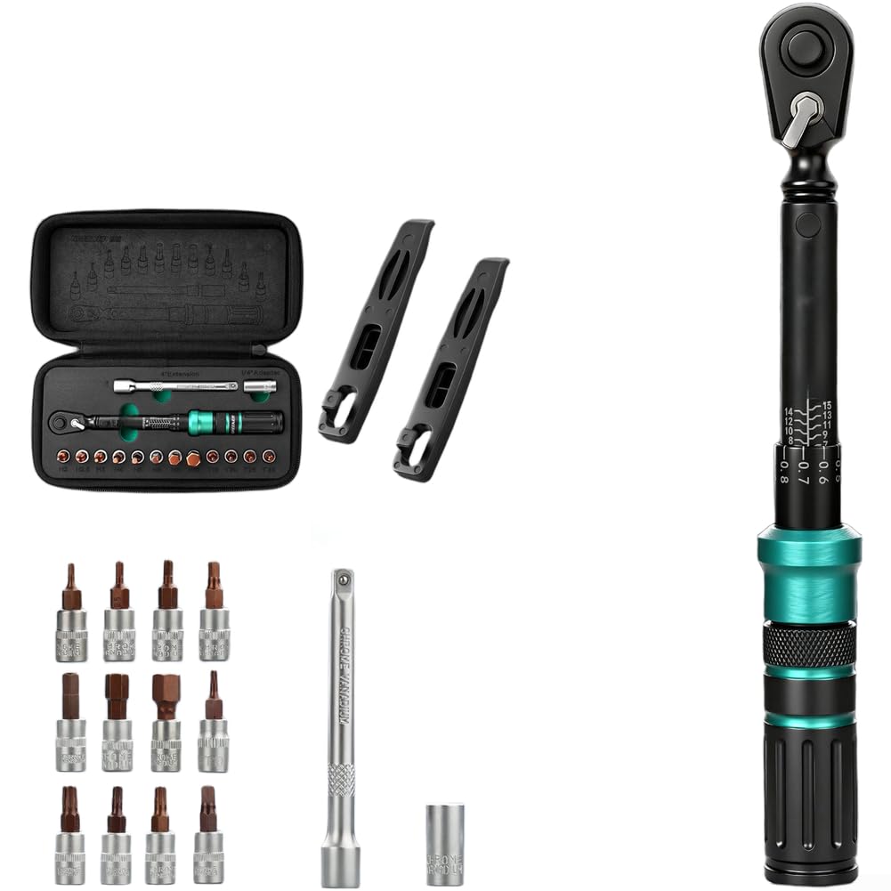 Set di chiavi dinamometriche regolabili per la manutenzione della bicicletta, kit di 17 punte esagonali e Torx, struttura in acciaio al cromo vanadio in custodia (17 pezzi)