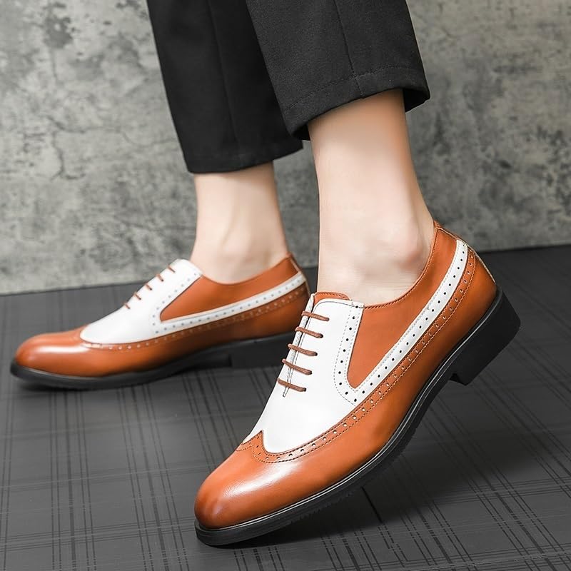 Formal Shoes for Men's Lace-up Two Tone Business Working Office Anti-Slip Non Slip Rubber Sole Block Heel Low Top Shoe Comfort Orthopedic Patent Leather3