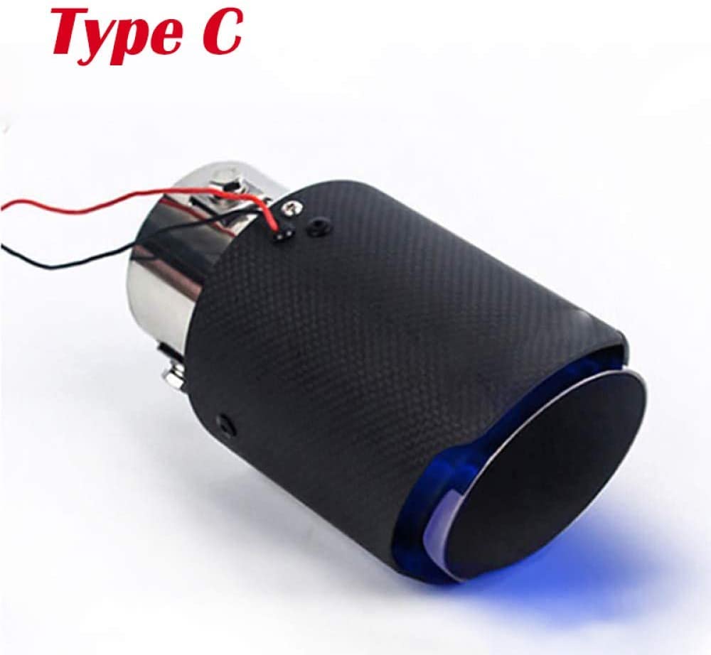 Tabla De Escape Del Coche 63mm Universal Glossy Matte Fibra Carbono Tubos Cola La Garganta Con Luz Sistema Modificado Silbato Coche Escape Tubo Silenciador(C Blue Light)