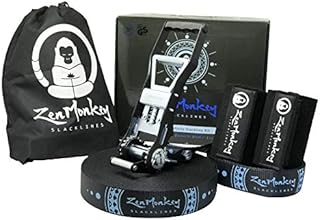 ZenMonkey Infinity Slackline Kit - 100 Foot Longline Slackline with Ergo Ratchet, Tree Protectors, Cloth Carry Bag and Instructions - Easy Setup for The Family, Kids and Adults