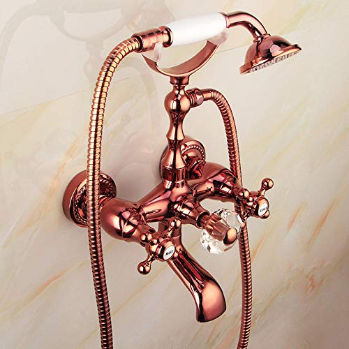 Ensemble de douche à double poignée or rose pour baignoire ancienne