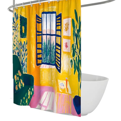 Rideau de douche jaune abstrait moderne en polyester imperméable 150x180cm - 2