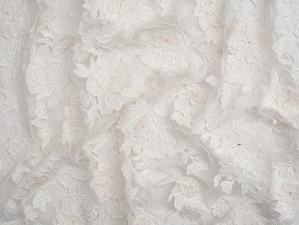 Minerva Core Range - Tessuto in pizzo ricamato a strati Fiona, per abiti da sposa e sartoria, larghezza 135 cm, al metro