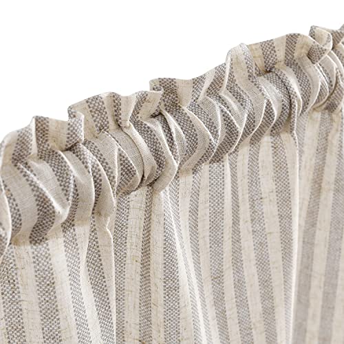 Vangao Kitchen Stripe Curtains Linen Tier Curtains Farmhouse Tickingstripe Cafe Curtains Pinstripe Semi-Sheer Small Window Curtains 36 Inch Length Rod Pocket 2 Panels Grey On Beige #TOP4