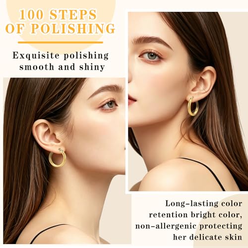 14K Gold Plated Hoop Earrings for Women, Hypoallergenic Lightweight Small Huggie Hoops, Fashion Gold Earrings with Gift Box Ideal Jewelry Gift for Birthday Valentine Mother's Day for Wife Her (22mm) — view 3