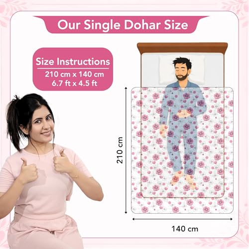 Image of Divine Casa Cotton Dohar for Single Bed 210 x 140 cm, 120 GSM Lightweight Blanket, Soft Breathable Summer Quilt for AC and All Season Use