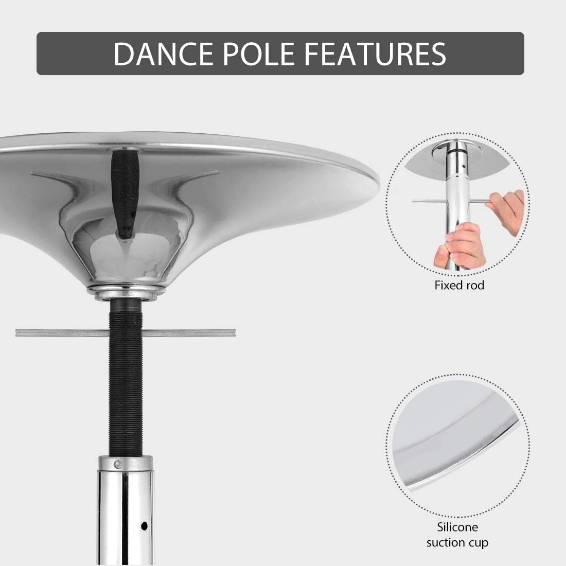 Barra Pole Dance,Pole Dance Profesional de Acero Inoxidable, Barra de Bailegiratoria o Fija, Desmontable, con Juego de Herramientas, para Hogar Club