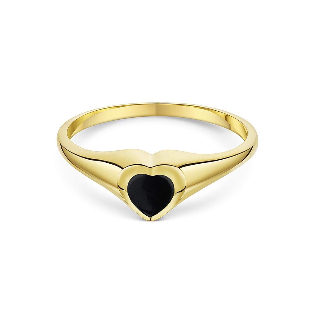 Theia Sortija de Sello para Damas en Oro Amarillo, 9K, Forma de Corazón, Montada con Piedra Hematita, Jade, Lapis Gris de 5x5mm