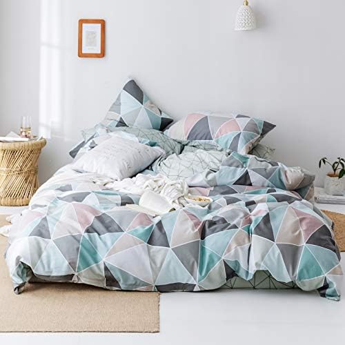 VM VOUGEMARKET Geometric Duvet Cover Queen,100% Cotton Colorful Duvet Cover Matching 2 Pillow Shams,3 Pieces Reversible Diamond Bedding Set Without Comforter-Full/Queen,Diamond