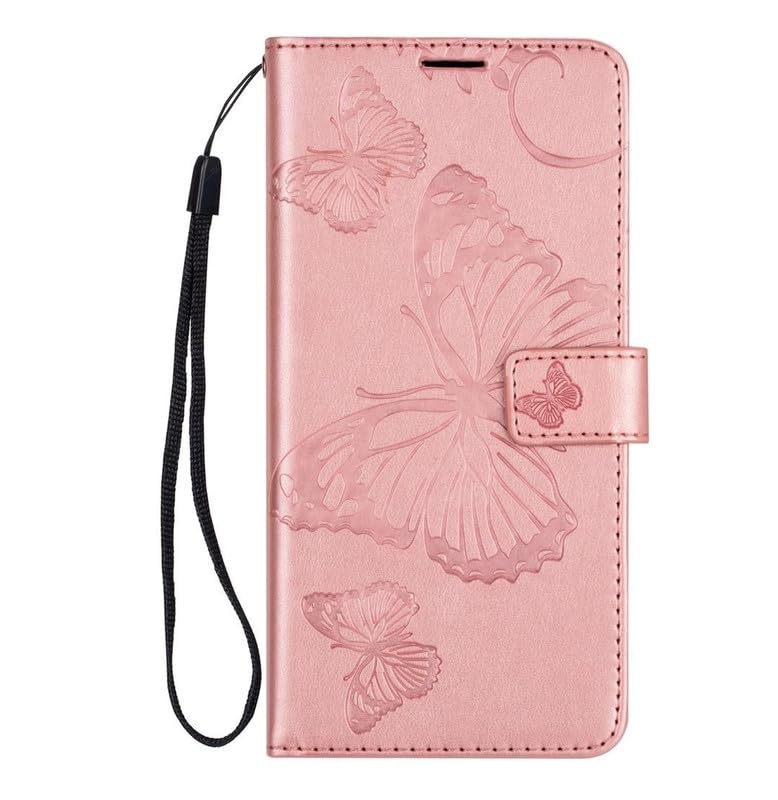 Image of TROUNCE Butterfly Embossing Shock Proof Leather Finish Flip Case Cover with Card Cash Holder Wallet Case | Magnetic Lock (Pink) ForRedmi Note6 Pro
