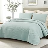 Whale Flotilla Ultra Soft Queen Quilt Bedding Set, Lightweight Microfiber Aqua Blue Quilts Bedspreads Full Size, 3 Piece Ultrasonic Geometric Coverlet Bed Cover for All Seasons