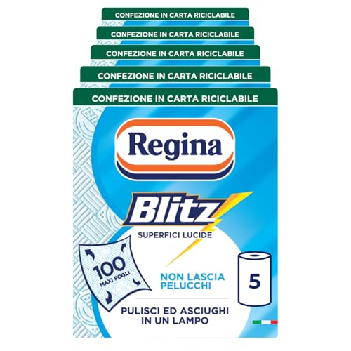 Regina Blitz Casa Paper, Pack of 5 Rolls, 500 Maxi 3-Ply Sheets, Recyclable Paper, Clean and Dry in a Flash, 100% FSC Certified Paper