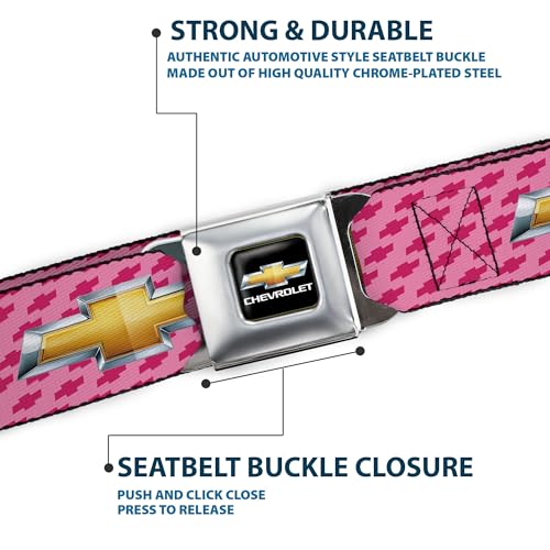 Image of Buckle-Down Seatbelt Belt - Chevy Gold Bowtie w /Logo PINK - 1.0 inch Wide - 20-36 Inches in Length