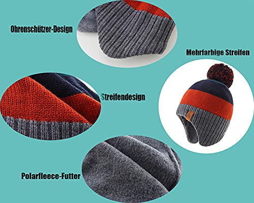 Lmlalml Boys Winter Hat Earflap Knitted Beanie For Kids Warm Fleece Lined Thicken Hat For Baby Orange #TOP3