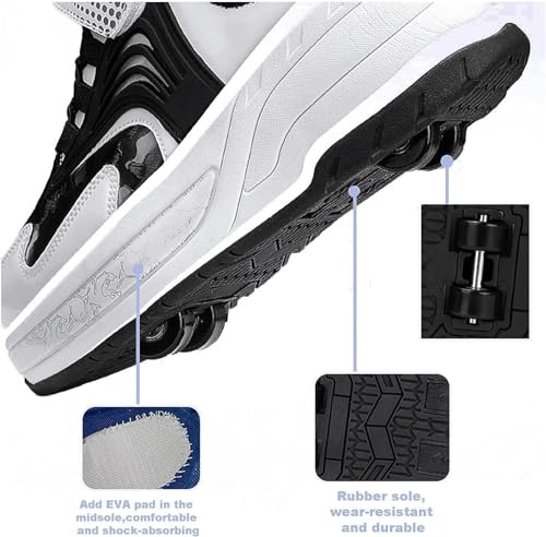 Shoes with Wheelsfor Boys Girls,Retractable Technical Skateboard Shoes, Sports Shoes,4 Wheels Roller Skates, 2 in 1 Multi-Purpose Children's Shoes Gift -A||32 EU4