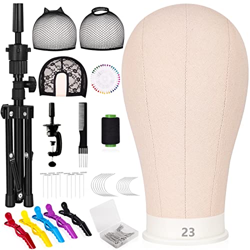 Mcwdoit 23 Inch Wig Stand Tripod With Head, 123Pcs Wig Head Set, Mannequin Head For Wigs Styling, 110Pcs Wig Pins, 3Pcs Wig Caps, 5 Pcs Clips, 1Pc Thread Bristle And 1Pc Brush Included #TOP5