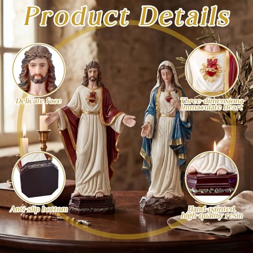 Set 2 Piezas Estatuas Católicas Clásicas Corazones Sagrados miniatura 3