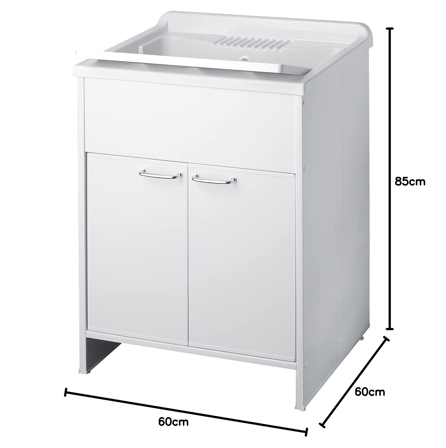 Negrari Lavatoio Lavapanni in Resina, Resistente all'umidità, Vasca resistente agli acidi, Kit di scarico incluso, Interno e Esterno, L60 x P60 x H85 cm, Bianco