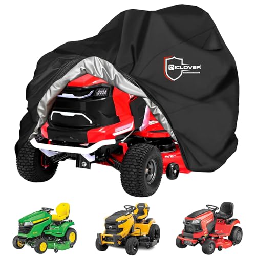 Riding Lawn Mower Cover, Universal Fits Decks up to 54', 600D Heavy Duty Waterproof Lawn Tractor Cover, Outdoor Protection Against UV, Dust, Wind, Ride-on Mower Tractor Storage with Elastic Hem