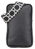 SH Leder Damen Handytasche Umhängetasche Geldbörse Multifunktion Beutel Schultertasche aus Echtleder Verstellbarer Schultergurt Handy bis 7 Zoll 12x20cm Adele G366 (Schwarz)