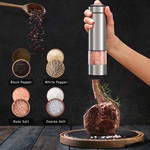 Tovendor Salt And Pepper Grinder Set, Stainless Steel Brushed Pepper Mill With Bright Light, Adjustable Coarseness, Rechargeable Battery Powered (One Handed Operation, Set Of 2) #TOP6