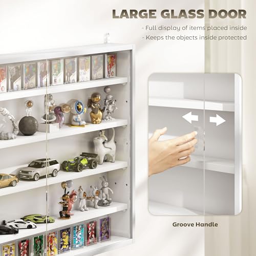 Image of HOMCOM 5-Tier Display Cabinet, Glass Door Cabinet with Adjustable Shelves, Wall-Mounted Display Case for Playroom, Bedroom, White
