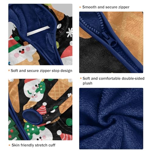 Christmas Ice Cream Cone Pattern Toddler Fleece Jacket Girl Boys Hooded Fleece Jacket Coat Warm Outwear Zip-up 3-10T3