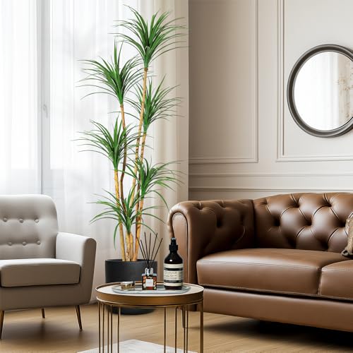 6 Ft Artificial Dracaena Tree, Realistic Fake Dracaena Plant, Tall Dracaena Houseplant for Indoor Décor, Adjustable Lifelike Faux Tree, Ideal for Photo Backdrops, Nursery, Living Room, Office