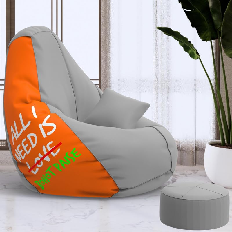 Biggie Bean Bag Cover 4XL VibeBoost Premium Bean Bag with Free Cushion and Footrest - Official : Funds & Fun Combo (Matching Color : Regular, All I Need is bohot Paise - Orange Grey)-image-36
