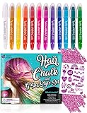 FUNKTIONIERT AUF ALLEN HAARFARBEN! Die Haarkreide für Mädchen sieht auf unterschiedlichen Haarfarben und -texturen möglicherweise jeweils ein bisschen anders aus, funktioniert aber auf allen Haartypen. Der Applikatorstab erleichtert das Auftragen der erforderlichen Menge für dunkle Haare.