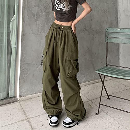 Women's Plus Size Camo Cargo Pants High Waist Adjustable Straight Relaxed Fit Baggy Parachute Hiking Pants with Pocket Small4