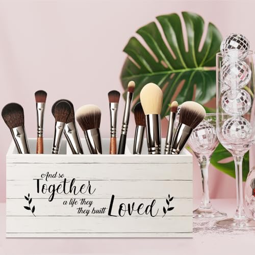 Image of and So Together They Built a Life They Loved Makeup Brush Toothbrush Holder Organizer, Anniversary Wedding Couples Gifts Wooden Pen Pencil Holder for Home Office Desk Accessories