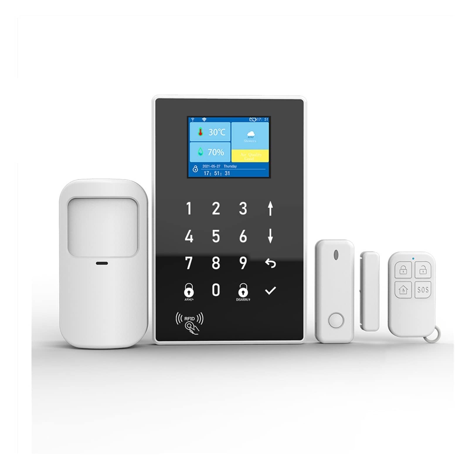 Kit Alarma Casa, Tuya Smart Life GSM+WiFi Sistema de alarma antirrobo de seguridad en el hogar Rifd Teclado táctil Pir Sensor de movimiento de la puerta de contacto Sensor de alarma(Nero)