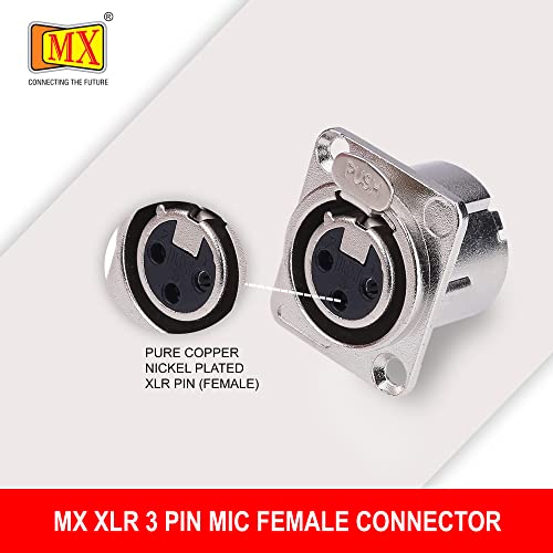 Image of MX 3 Pin XLR connector Microphone Connector pin Pure Copper Nickel Plated Pins1 for High Conductivity microphone cable connector PERENT (3 PIN PANEL MOUNTING silver, Pack of 4, Female Connector)