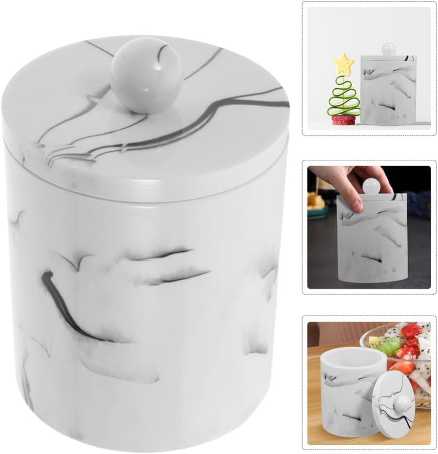 VOSAREA 2pcs Marble Pattern Cotton Swab Holder Lid Versatile Makeup Pads Box for Vanity Organizer Bathroom Storage for Cotton Pads and Toothpicks Elegant Design