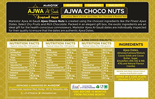 Image of MARKSTOR Dried Ajwa Dates And Nuts - Ramadan Gift Box (12 Pieces)- Gourmet Collection Of Exotic Arabian Dates Filled With Select Nuts