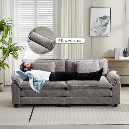 Image of Oprisen 86 inch Modular Sectional Sofa, Comfy Cloud Couch Sectional Sofa with Ottoman, Chenille Sofa Sleeper Deep Seat Sofa with Throw Pillows for Living Room (Light Gray, 86 inch- Loveseat)