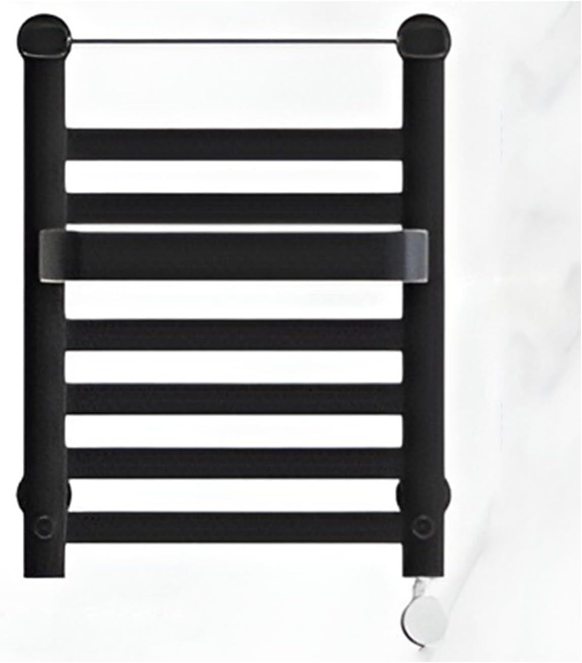 Wall-Mounted Heated Towel Rack with Top Shelf - Black Aluminum Towel Warmer for Bathroom Spa & Hotel - Efficient Towel Dryer Stylish Design Right Wire Configuration