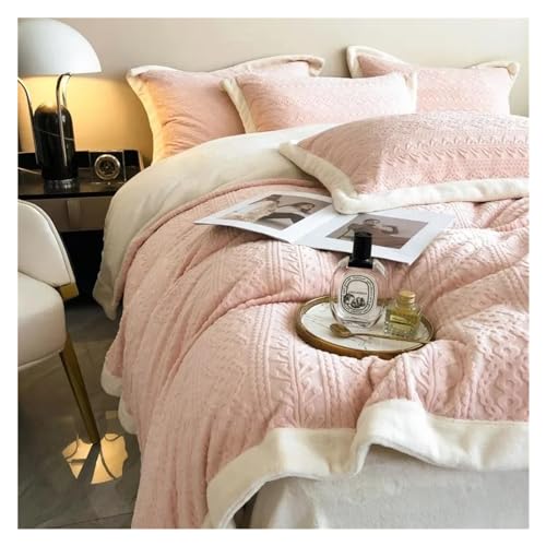Couverture de Couette en Flanelle Rose | Set de Lit Velours Sculpté 4PC