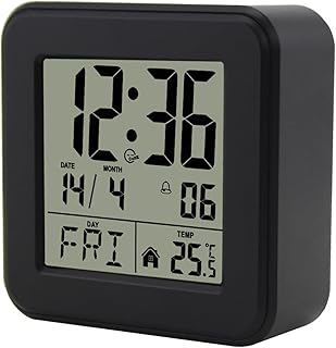 ساعة منبه رقمية تعمل بالبطارية، ساعة صغيرة بجانب السرير مع ضوء ليلي وعرض درجة الحرارة، شاشة سهلة القراءة لغرف الاطفال وغرف النوم والسفر، تنسيق 12/24 ساعة