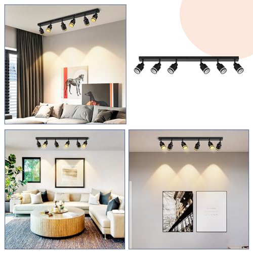 meoaow Deckenstrahler Modern Schwarz Deckenleuchte: 6 Flammig Schwenkbar Deckenspots Küchenlampe Metall Flurlampe GU10 Deckenlampe Strahler für Büro Schlafzimmer Esszimmer, Ohne Leuchtmittel – Bild 4